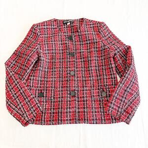 Karl Lagerfeld Red Tweed Button Down Jacket Size 12